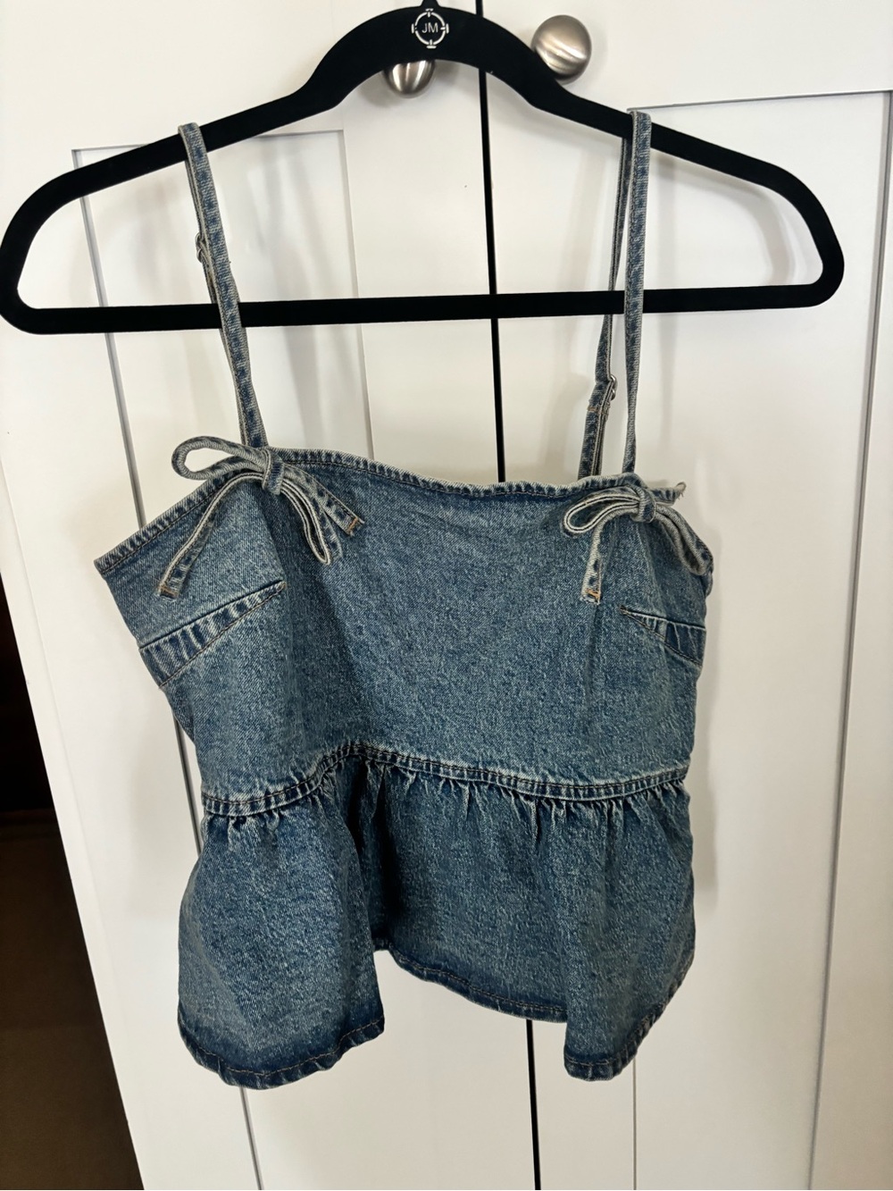 wild fable Denim Peplum Tie-Shoulder Tank Top - Blue